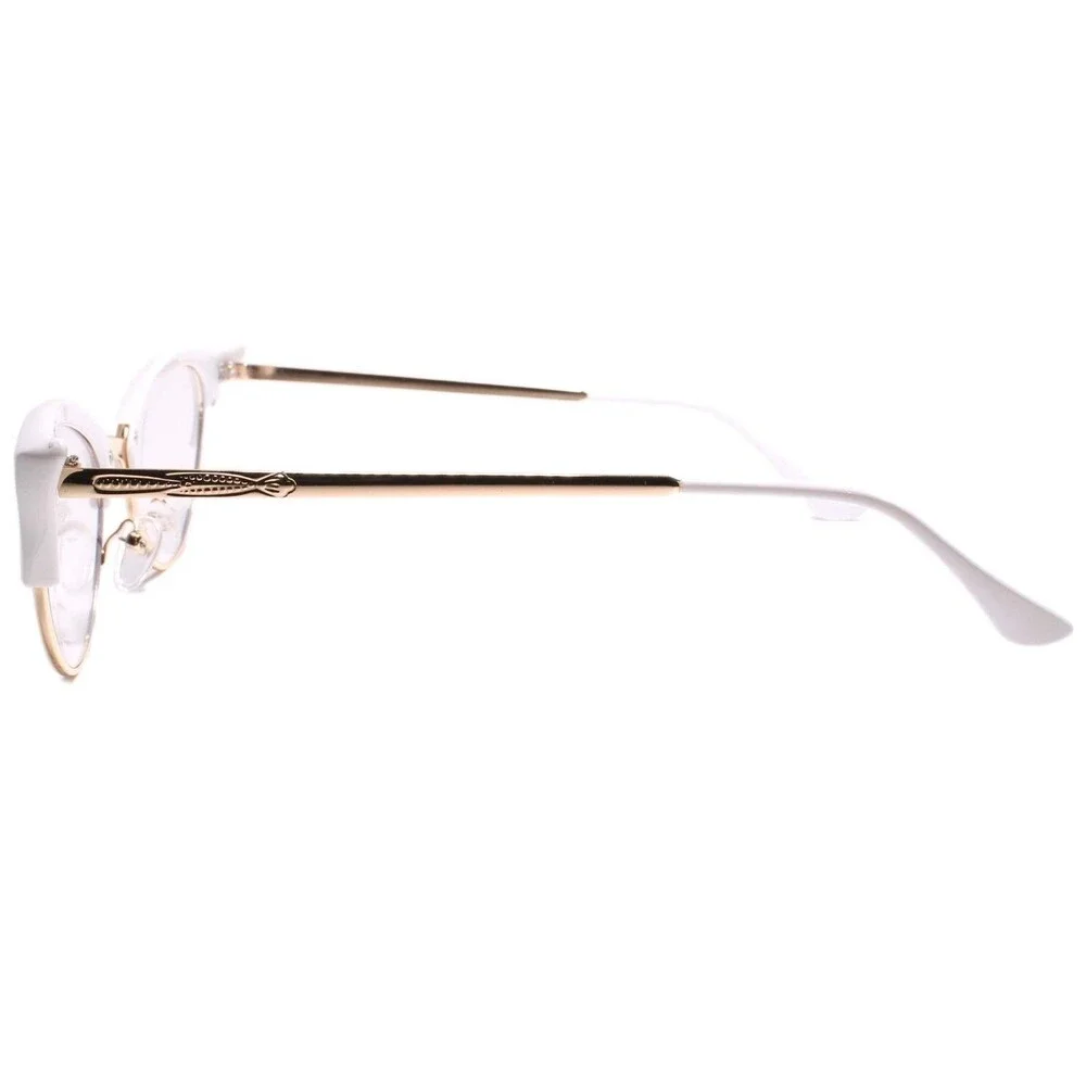 Classy Elegant Retro Cat Eye Style Clear Lens Eye Glasses Gold & White Frame